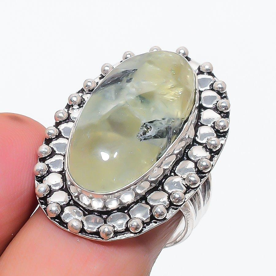 Natural Prehnite Gemstone 925 Sterling Silver Jewelry Ring Size 7.5 I7I15
