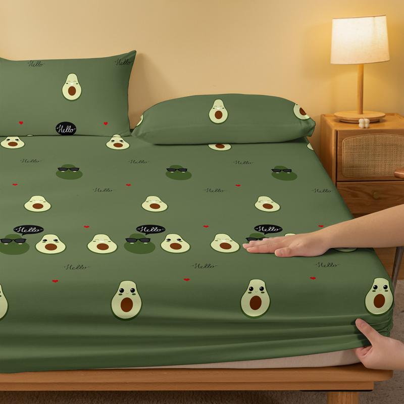 1 Cartoon Cute Avocado Doll Printed Matte Fitted Sheet, Bedroom Printed Bed Cover, Bedding (Excluding Pillowcases)