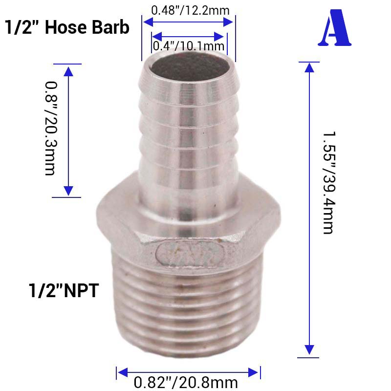 Homebrew Beer 1/2"NPT Hose Barb 304 Stainless Steel Food Grade Brewer Hardware Pump Fitting