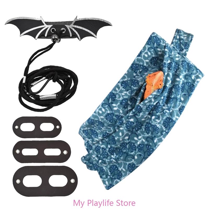 Sling Carriers for Bearded Dragons Small Reptiles Harness Leash Set with Wings Adjustable Carrying Travel Bag