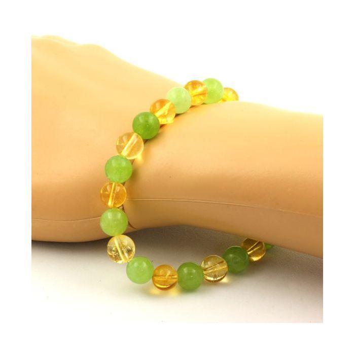 Stones and Minerals. Citrine + Peridot Bead Bracelet 8 Mm. Made In France.