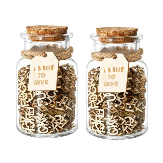 Glass Gift Jar 200 Pcs Pieces Gift Jar Wooden Cutout Letter for Office Desk Home Decor