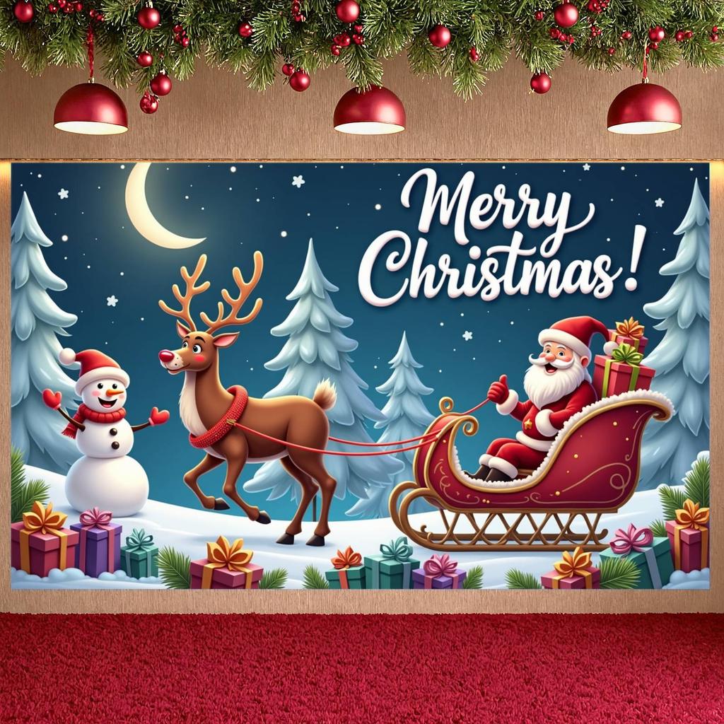 Christmas Decoration Colorful Presents Holiday Banner Santa Claus Banner Santa Sleigh Snowman Banner For Winter Festival Holiday
