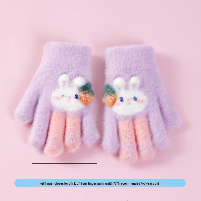 Warm Plush Five-Finger Winter Gloves for Boys and Girls (0-12 Years)