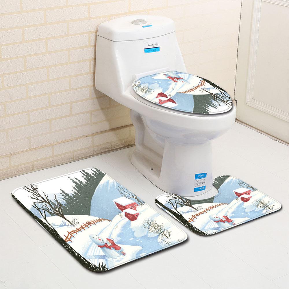 Christmas Bathroom Floor Mat Toilet Three-Piece Set