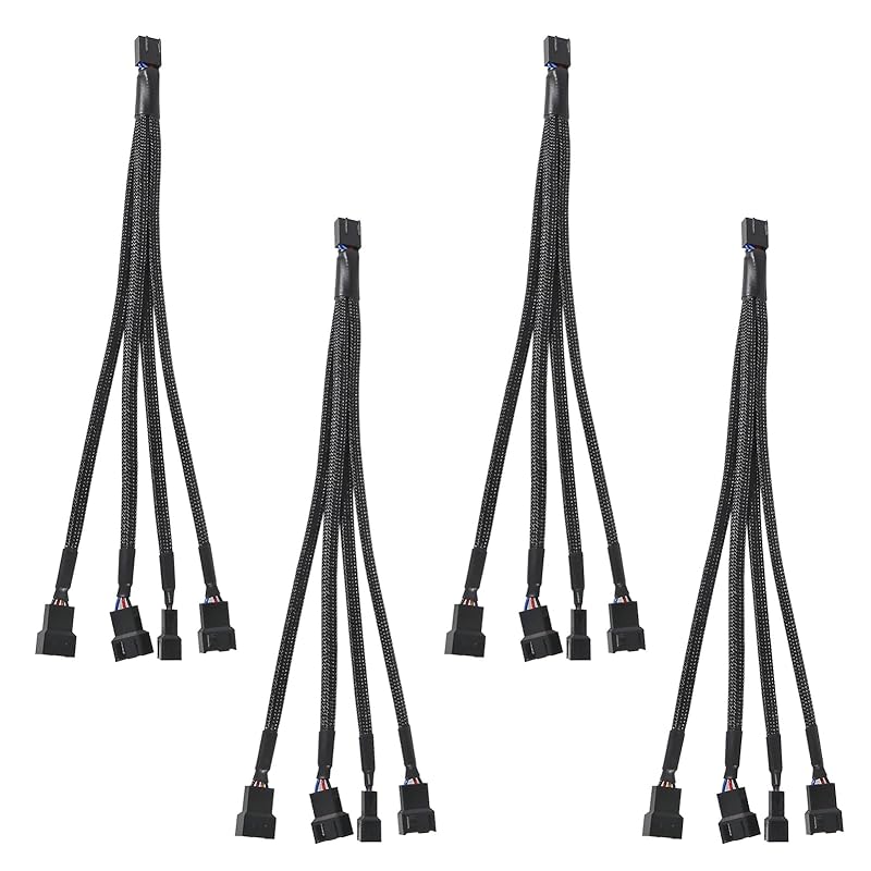 UMLIFE 2 Pack Computer PC PWM Fan Splitter Cable 1 to 4 (4 Pin+3 Pin)