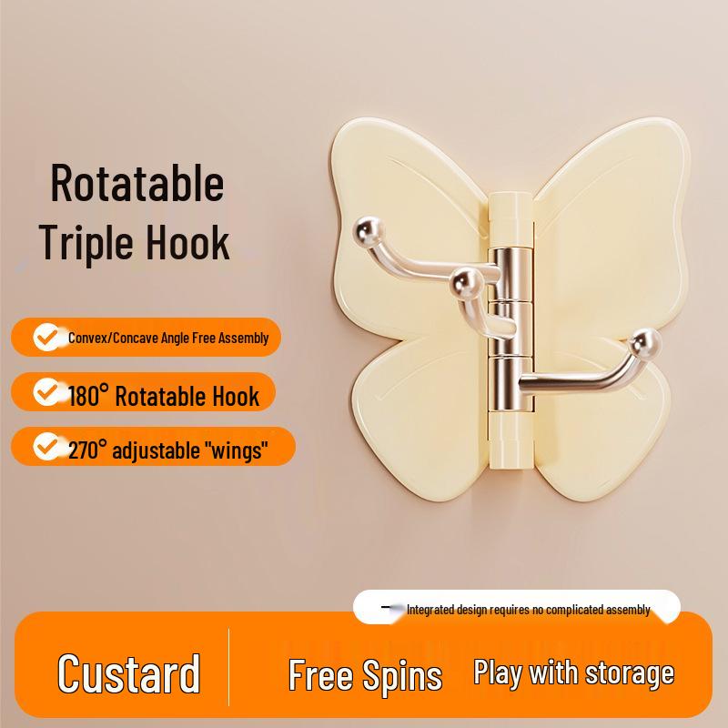 Rotatable Butterfly Wall-Mounted Corner Hook - 3-Arm, Punch-Free, Multi-Purpose Storage for Home and Kitchen.