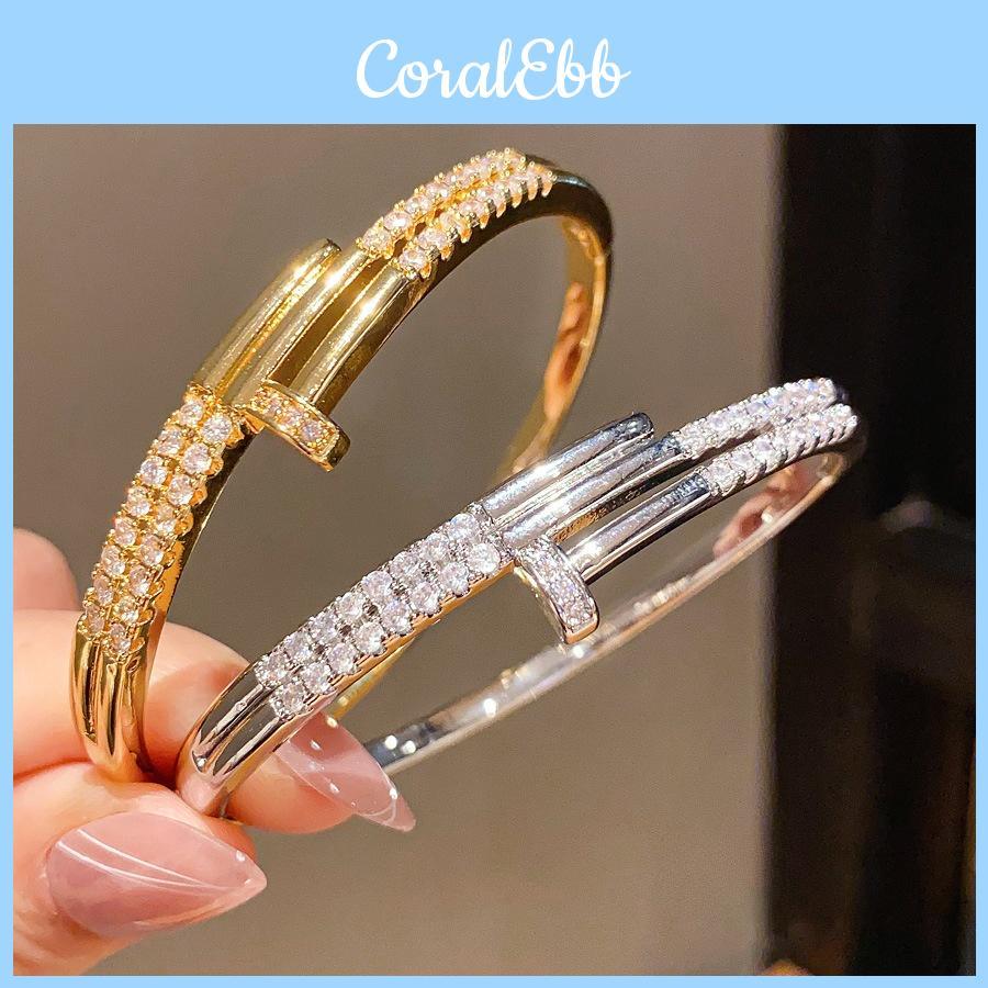 Classic Copper Zirconia Bangle With Gold Plating For Ladies Fashion Accessory