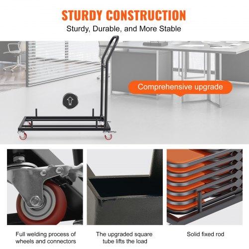 VEVOR Folding Chair Dolly, Iron Commercial Cart with 12 Chairs Capacity, Folding Chairs Rack Trolley with 4 Casters