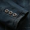 Blazer de Outono em Jeans Cor Sólida Gola Lapela Fechamento de Um Botão Corte Slim Bolsos