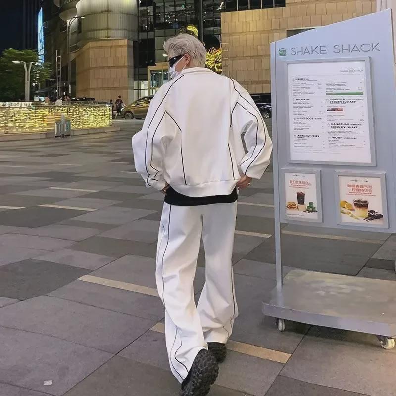 Men's Trendy Loose-Fit Sports Suit: Korean-Style Solid Color Jacket & Casual Pants Two-Piece Set for Spring/Autumn.