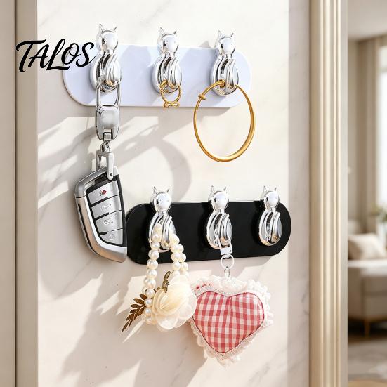 Cat-Shaped Wall Hooks, No Drilling Strong Bearing Capacity Hooks, Three-hook Combination Rack for Keys Bags Accessories
