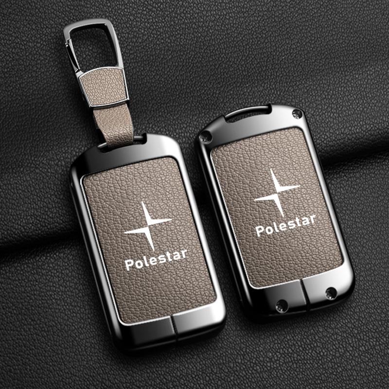 Car Smart Remote Key Case Full Leather Cover Protection Holder Shell For Volvo Polestar 2 Polestar 3 2023 2024 Keyless Keychain