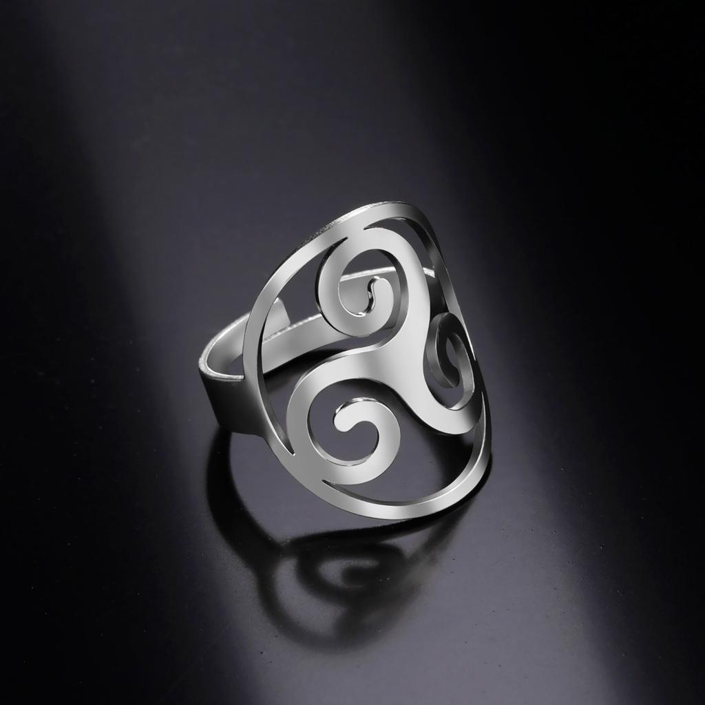 Triskele Triskelion Ring Stainless Steel Adjustable Triple Spiral Amulet Finger Rings Jewelry Gift for Women