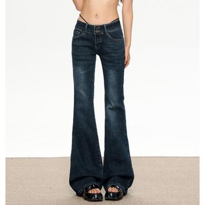 Damskie Jeansy Denimowe W Stylu Retro Vintage, Wąskie, Rozszerzane, Długości do Ziemi