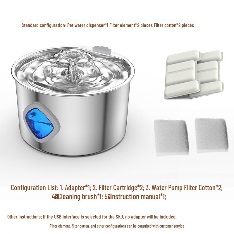 Stainless Steel 3.2L Automatic Pet Water Fountain with Filter for Cats and Dogs