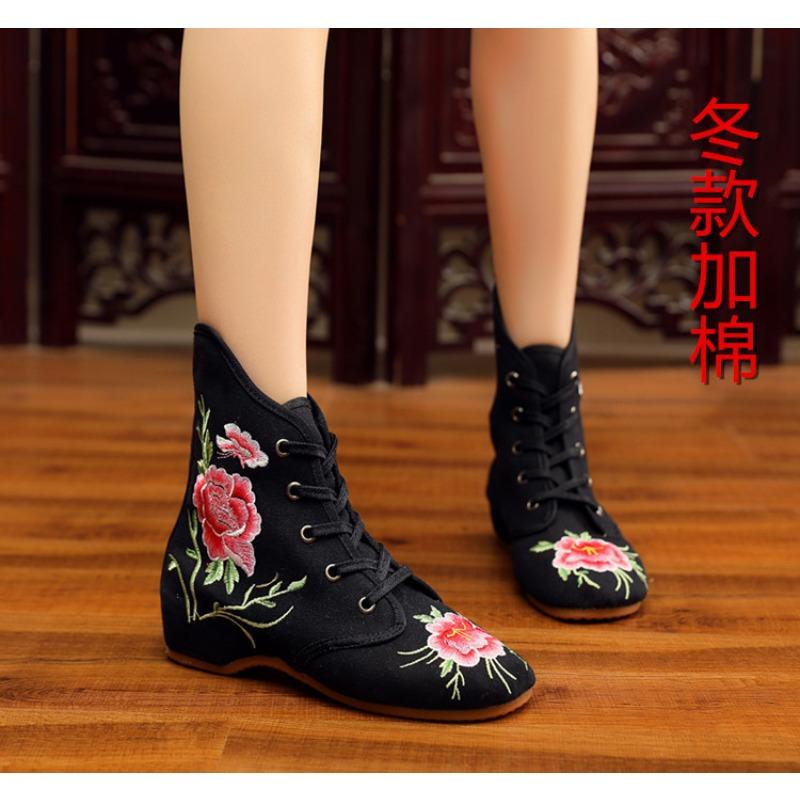 Autumn and winter cm boots embroidered cloth shoes short boots women's inner heightincreasing cloth shoes women's boots