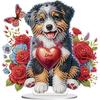 5D DIY Diamantkunst Tischdekorationen Acryl Sonderform Hund und Rote Rose Strasssteine Schreibtischornamente Schlafzimmer Tischdeko