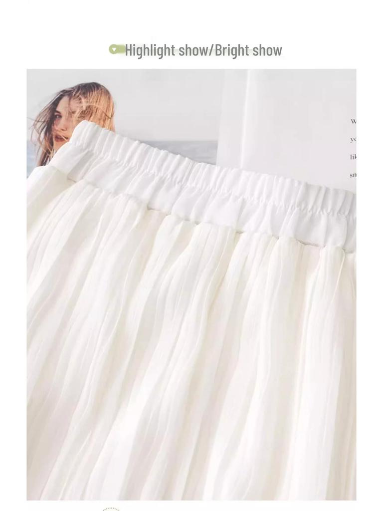 Damen Weißer A-Linien Midilanger Flauschiger Rock - Sommerkollektion 2025