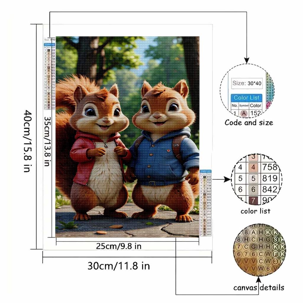 Diamond Mosaic Colorful Diamond Painting Two Squirrels Full Round Embroidery Cartoon Creative Hobbies Wall Decor