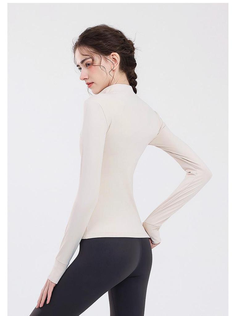 Women's 2024 Autumn/Winter Windproof Cycling Suit - Stand-up Collar, Long Sleeve Top for Yoga, Running, and Fitness.