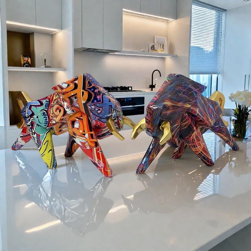Latest Product Transfer Geometric Bull Living Room Best Home Use Resin Craft Study Wine Cabinet Entrance Ornament Decoration Decoration