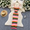 Summer Women Casual Spaghetti Strap Striped Knitted Sheath Sweater Dresses