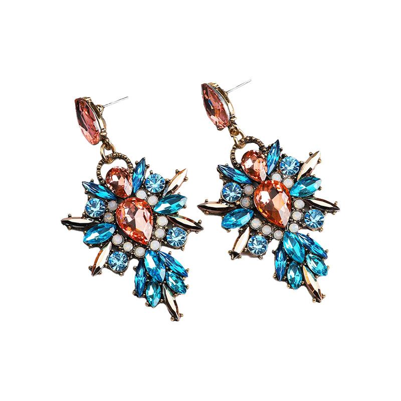 European and American Retro Light Luxury Color Geometric Crystal Earrings Exquisite Shiny Earrings Jewelry Wholesale