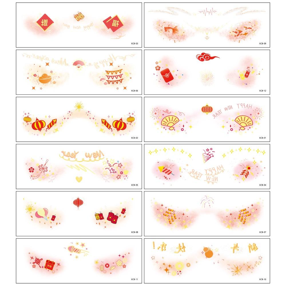 12 Pcs Trendy Glitter Face Tattoo Red Waterproof Face Makeup Patches DIY Temporary Tattoo Sticker Girls