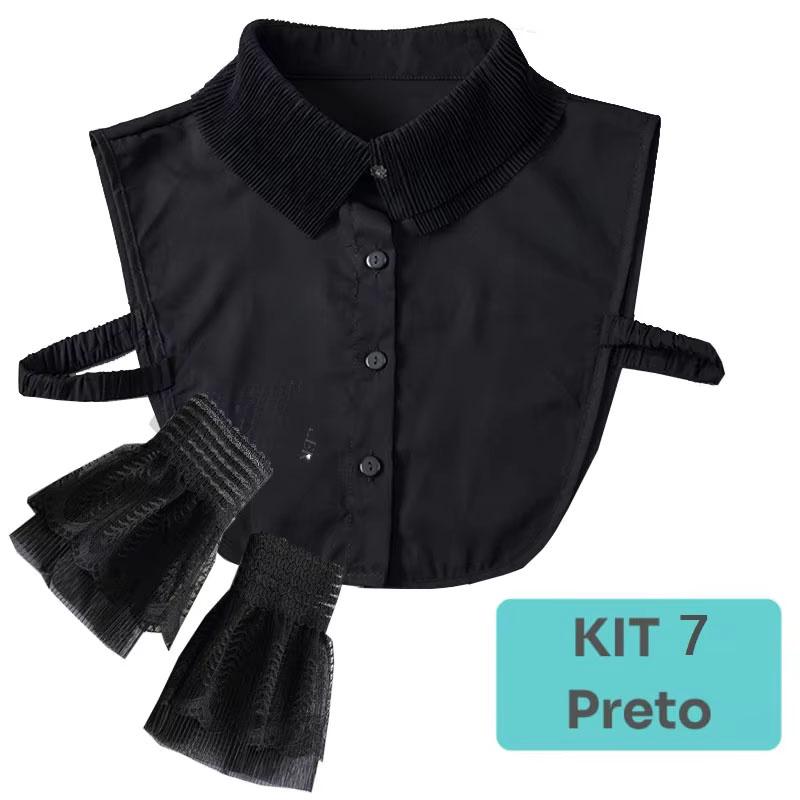 White Big Lapel Fake Collar And Black Detachable Cuff Lace False Collar Stand Removable Faux Col for Women Half Shirt Accessory