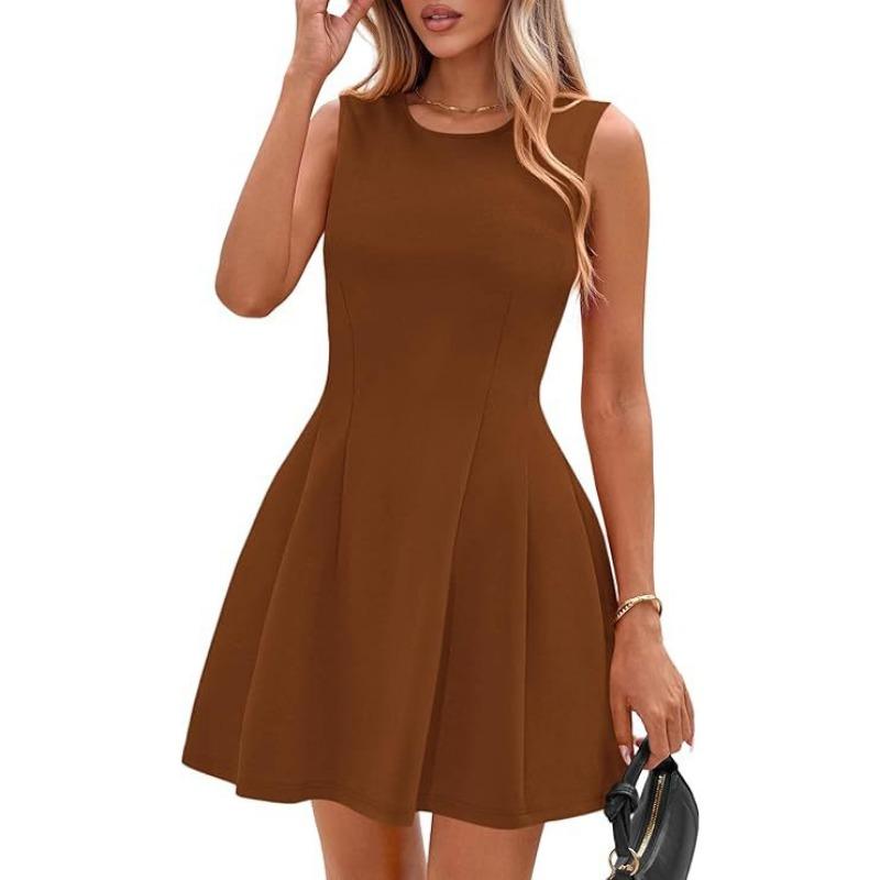 Ärmelloses einfarbiges Kleid Damen Taille Neuer sexy Stil