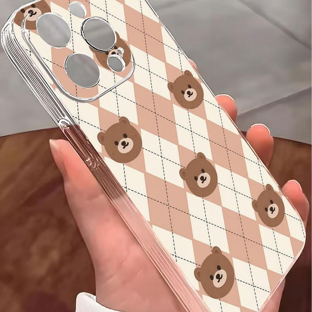 Diamond Little Bear Anti-Fall Transparent Case for iPhone 14/15/16/17 Pro Max