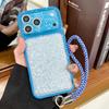 Glitter Diamond Grid Pattern Phone Case For iPhone 17 16 15 18 Pro Max Camera Protection Shockproof Anti-Fall Cover with Bracelet
