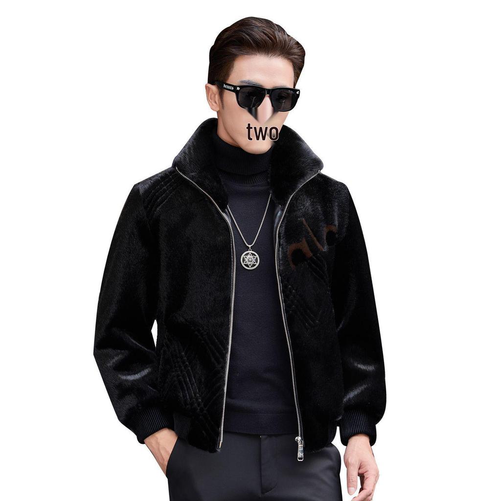 Men's Winter Stand Collar Faux Mink Velvet Leather Jacket - Casual Trendy Haining Thick Coat