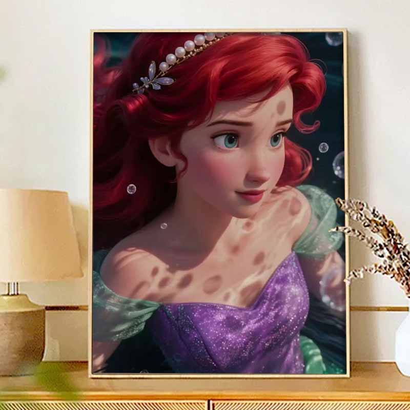 Disney Diamond Painting Kit Unframed, Ariel Purple Dress, Classic Style Home Decor Craft, Perfect Gift Idea
