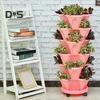 6 Tier Stackable Vertical Planter Stacking Tower Indoor Outdoor Gardening Planter with Movable Casters And Bottom Saucer for Strawberry Herb Flower