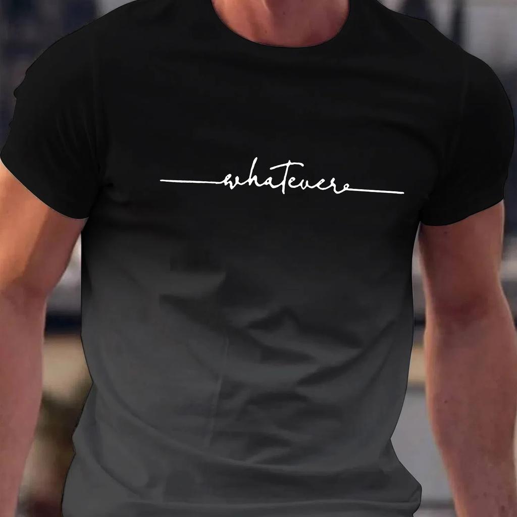 Summer Outing Whatever Print Gradient Crew Neck T-shirt For Men Trendy Casual Short Sleeve Top Men's Tee Ropa De Hombre