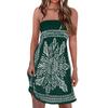 Women's Summer Sexy Strapless Sleeveless  Boho Print Ruched Beach Dress
