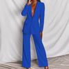 Women's Solid Color Notched Lapel Single Button Long Sleeve Blazer Wide Leg Pant Elegant Formal Two Piece Pant Suit