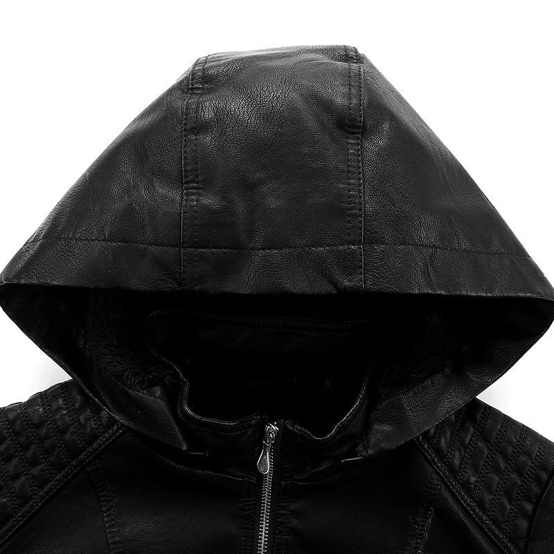 2022 Women's PU Leather Jacket with Detachable Hood - Stylish European & American Fashion Coat