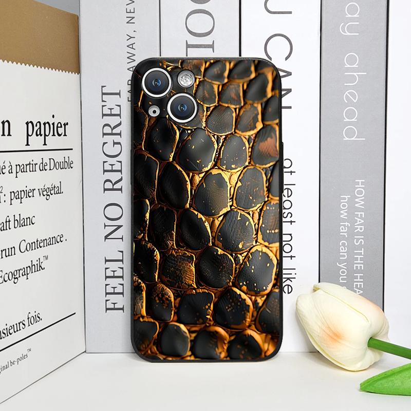 Creative Black Golden Scale Texture Printed Phone Case for iPhone 17 16 12 11 14 13 15 Pro Max Mini XS MAX XR 7 Plus Soft Cover