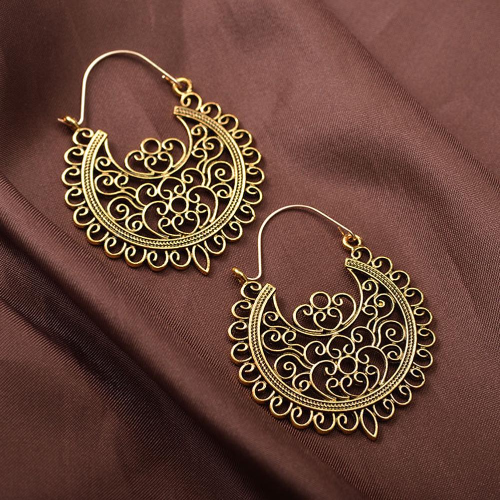 Women Retro Bohemia Carved Flower Hollowed Drop Hanging Earrings Fashion Jewelry Gift