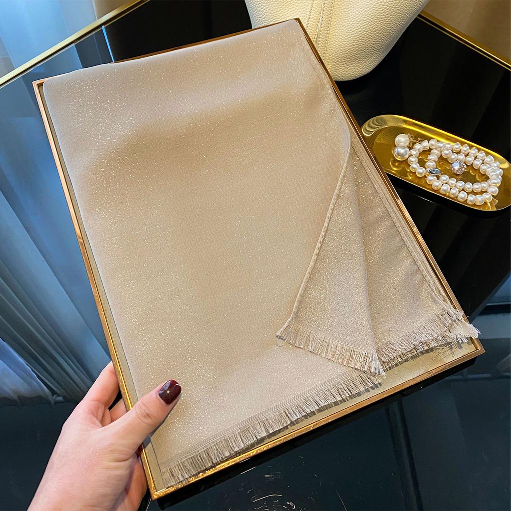 Cachecol de Seda Dourada Tencel Algodão Cor Sólida Seda Cachecol Feminino Moda Versátil Imitação Seda Cachecol Fino Longo Cachecol de Praia Cachecol