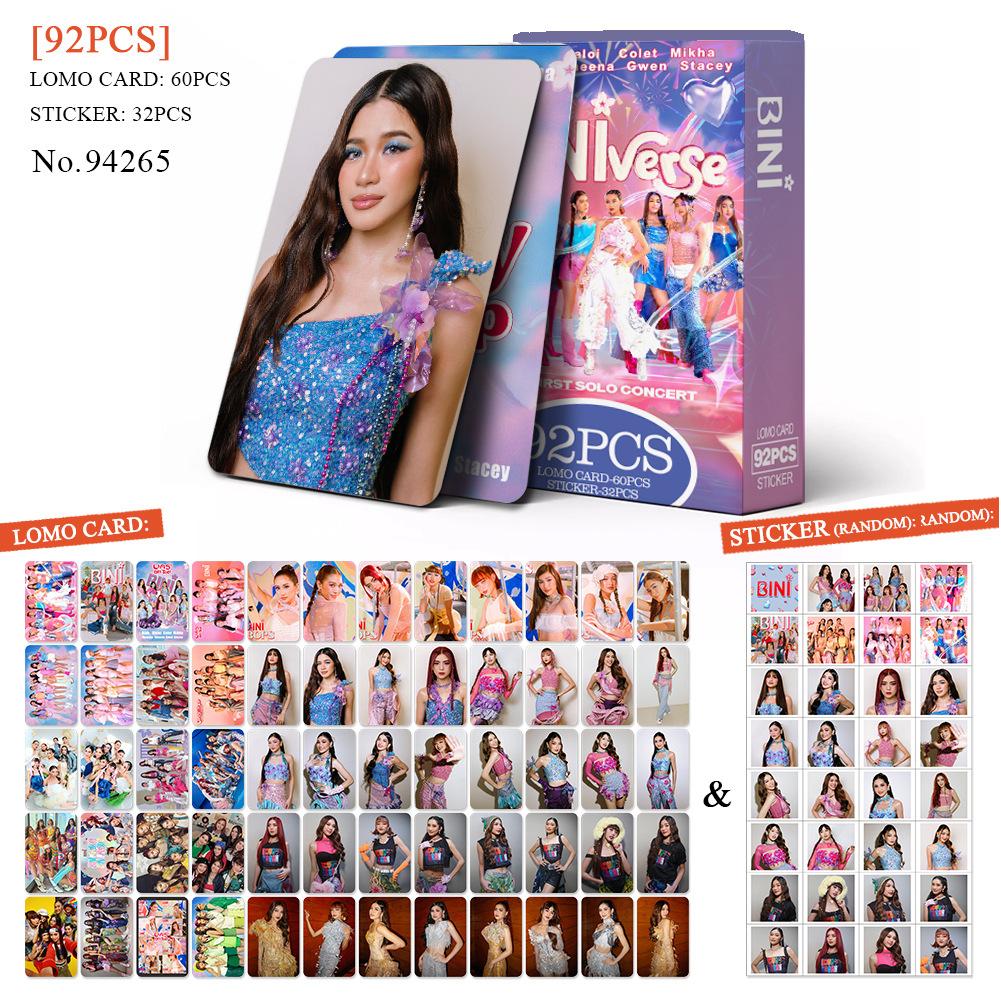 

92 шт./набір Kpop BINI Фотокартки Наклейки Двосторонній друк ЛОМО Картки Картки в коробках Подарунки для шанувальників Колекція 94265-BINI