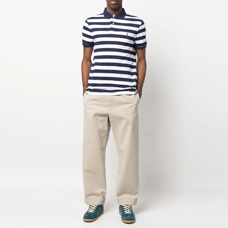 Polo Ralph Lauren SS23 Striped Logo Embroidered Short Sleeve Polo Shirt Men Polo Shirts Blue White 710898606-001