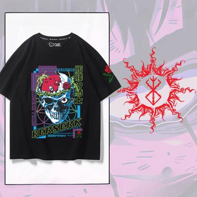 Berserk Anime Personality Printing Summer Men's 100% Cotton Short-sleeved Outdoor Casual Comfortable Streetwear