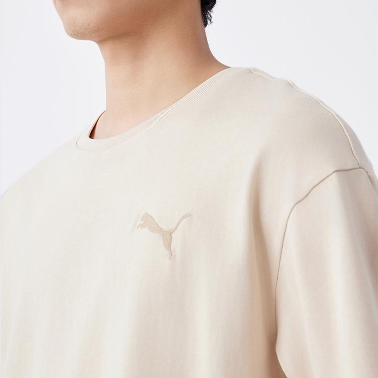 Puma Loose Casual Embroidered Comfortable Round Neck Short Sleeve T-Shirt Unisex Tops Oatmeal 683807-88