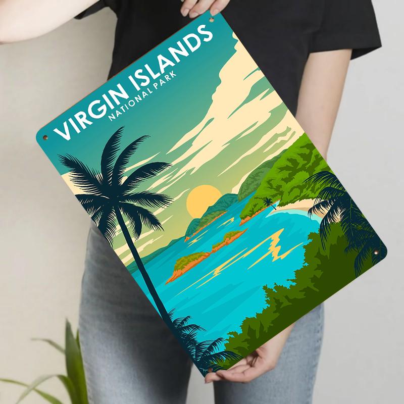 

Virgin Islands National Park Retro Travel Poster Metal Wall Art Tropical Sunset Scenery Home Decor 20x30cm（7.8x11.8inch）