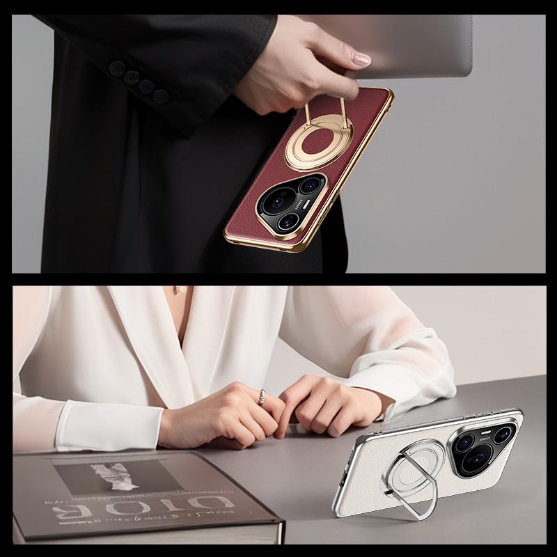 Vegan Leather Magnetic Case For Huawei Pura 80 Ultra Pro+ Plus Cover With Hidden Stand Bracket Thin New Trendying Shell Luxury
