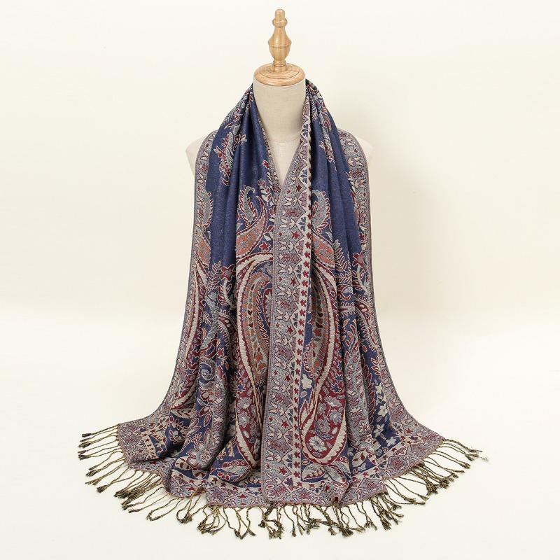 Popular Cashew Embroidery Four Seasons Thin Scarf Women's Popular Versatile Fringed Shawl Women's